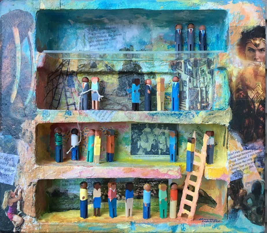 3D mixed media of people on levels