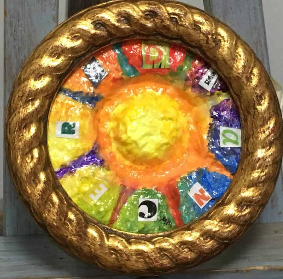 Tiny mixed media (color circle with with word, Radiance)